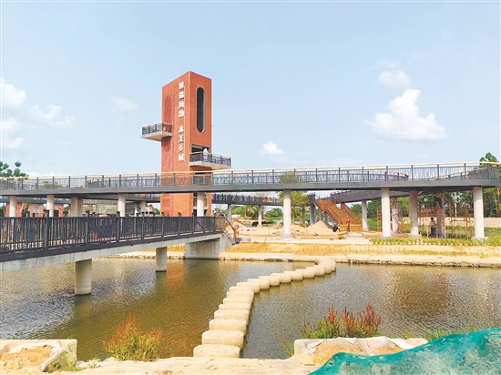 开平市以入选全国水系连通及水美乡村建设县为契机，完善水经济场景建设。图为水美乡村（塘口旧圩节点）项目。