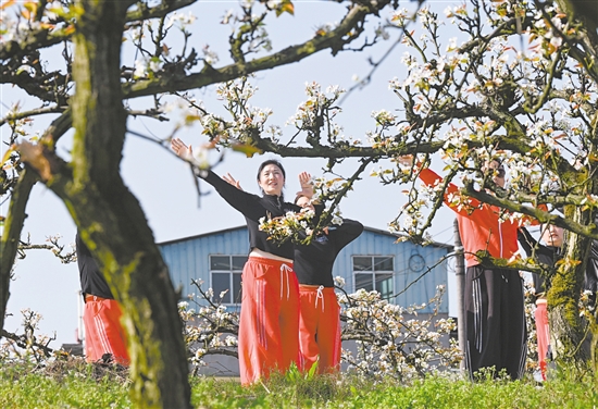 图为3月11日，游客在重庆市永川区尖山村拍照。