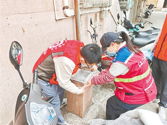 志愿者、网格员齐上阵，对蚊虫易孳生场所进行重点清理。