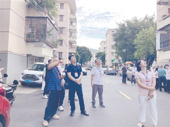 人大代表到恩城街道西门社区视察小区改造情况。